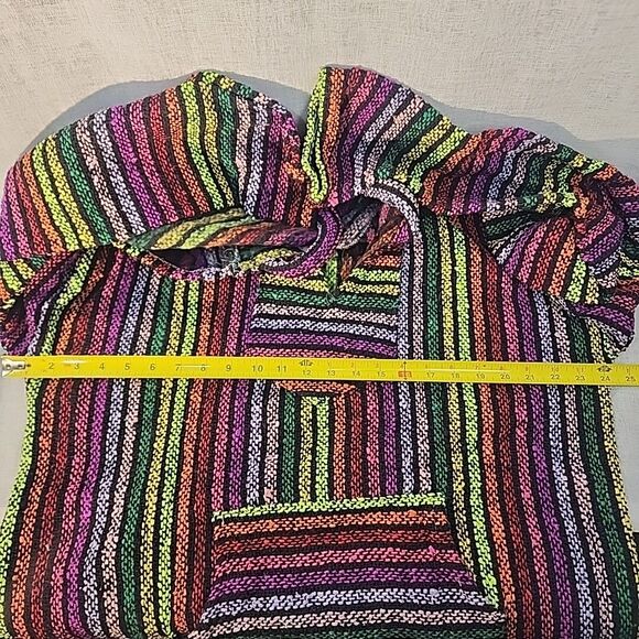Artesanias Unisex Hoodie Large Bright Colorful Stripes Boho Hippie Aztec Neon - Picture 6 of 11